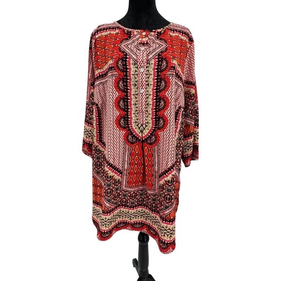 Anthropologie Fig and Flower Women's Tunic Blouse Plus‎ 2X Floral Side Slit Boho - Picture 3 of 7